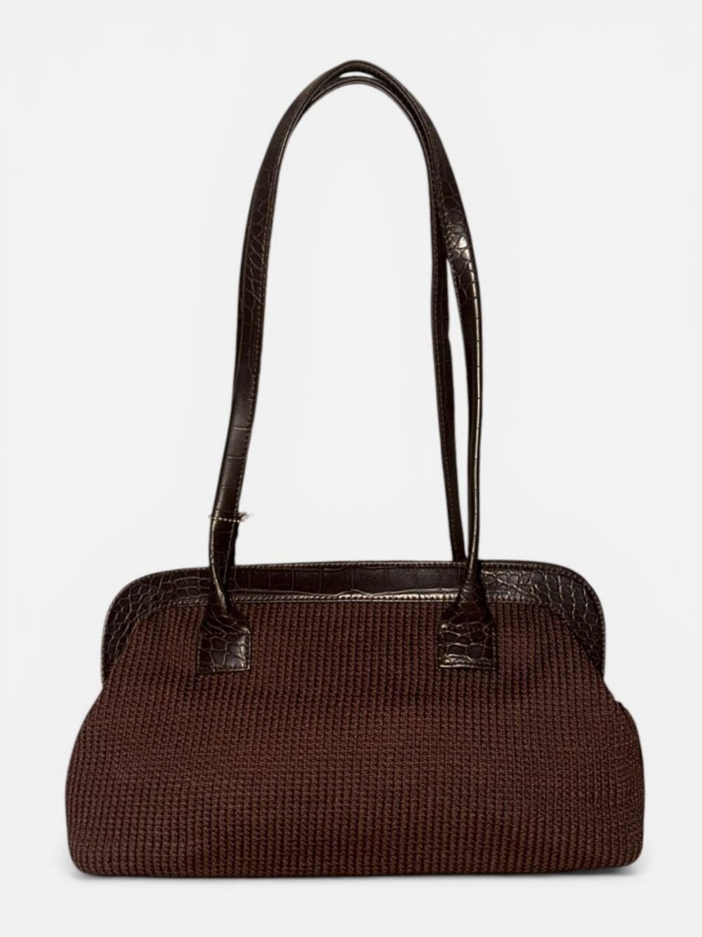 VTG The Sak Hollywood Satchel Brown PP Crochet Moc Croc Framed Shoulder Bag Y2K - Picture 4 of 8